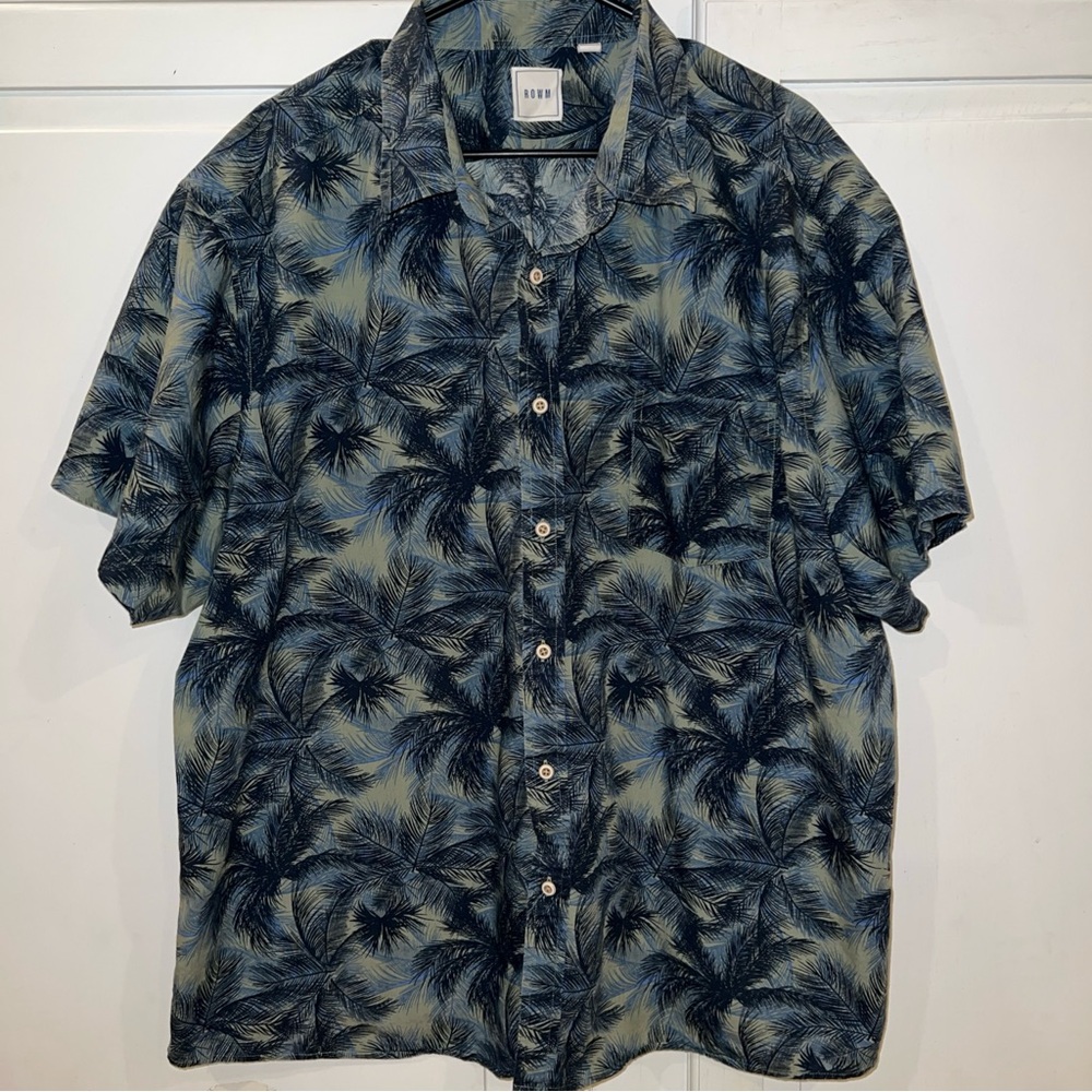 ROWM Mens Hawaiian Shirt Palm Tree Short Sleeve Size 3XB Button Up EUC Cotton